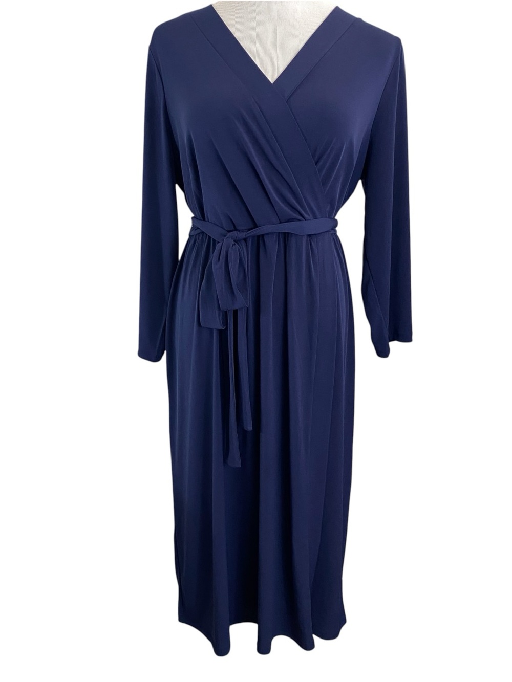 Banana Republic Faux Wrap Dress Size 14/16 Navy Solid Print Stretch Career Work